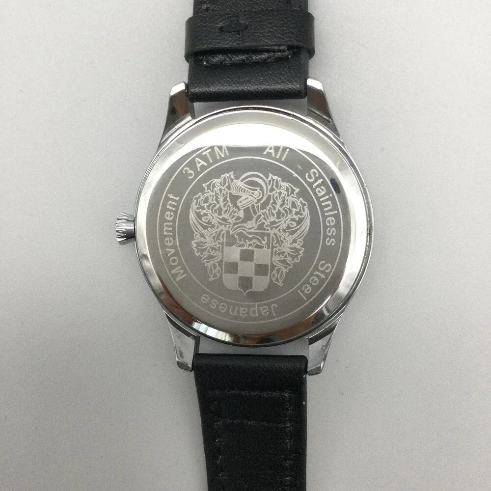 Vince Camuto Mens Watch 42mm Blue Dial Black Leather Stainless New Battery